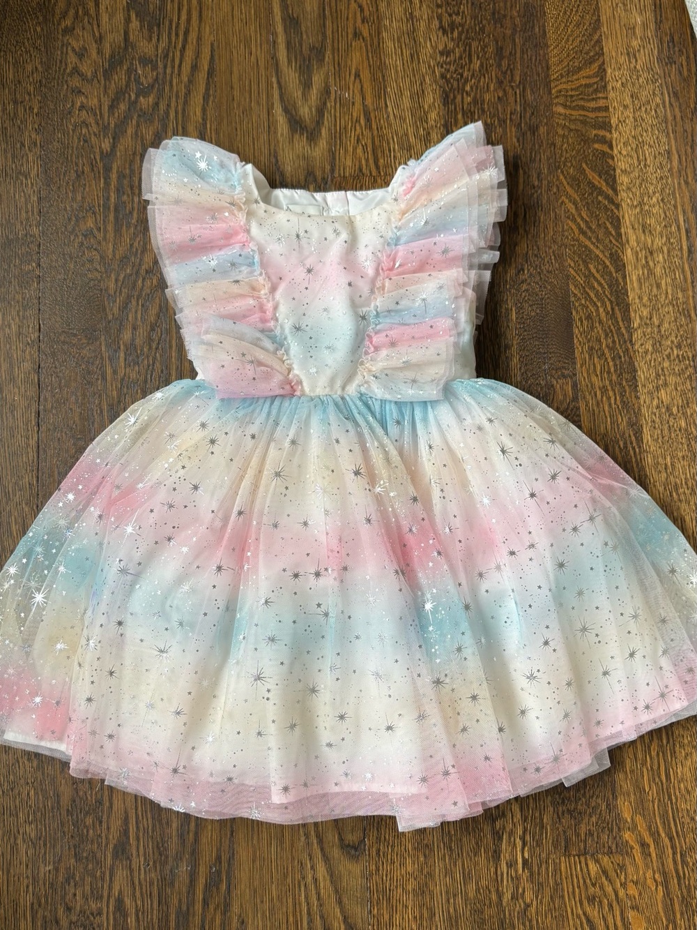 Pippa & Julie Pastel Star Tulle Dress in Pink, Blue, Cream